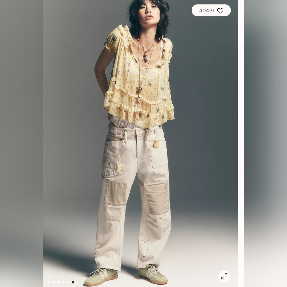 We The Free Relaxed Boyfriend Cargo Jeans in Off-White with Cream Accents
